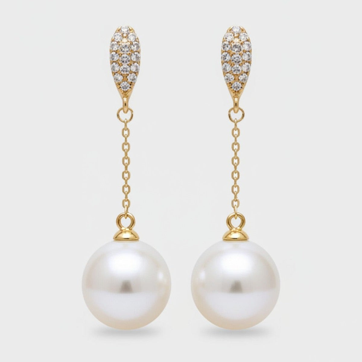 Pearl Drop Chain Dangle Earrings With Rhinestones – jewelry (view 1)
