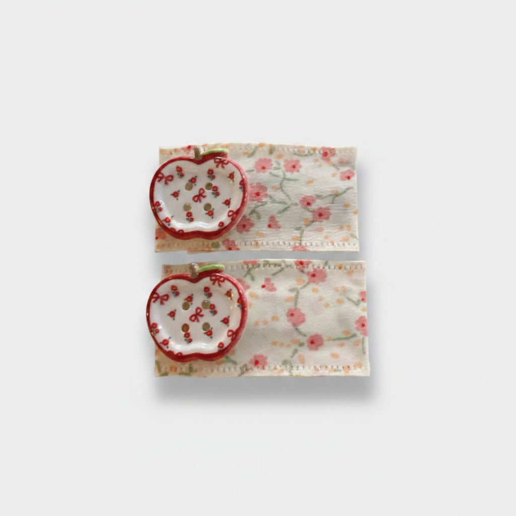 Apple & Floral Hair Clip Duo Red Apple & Floral