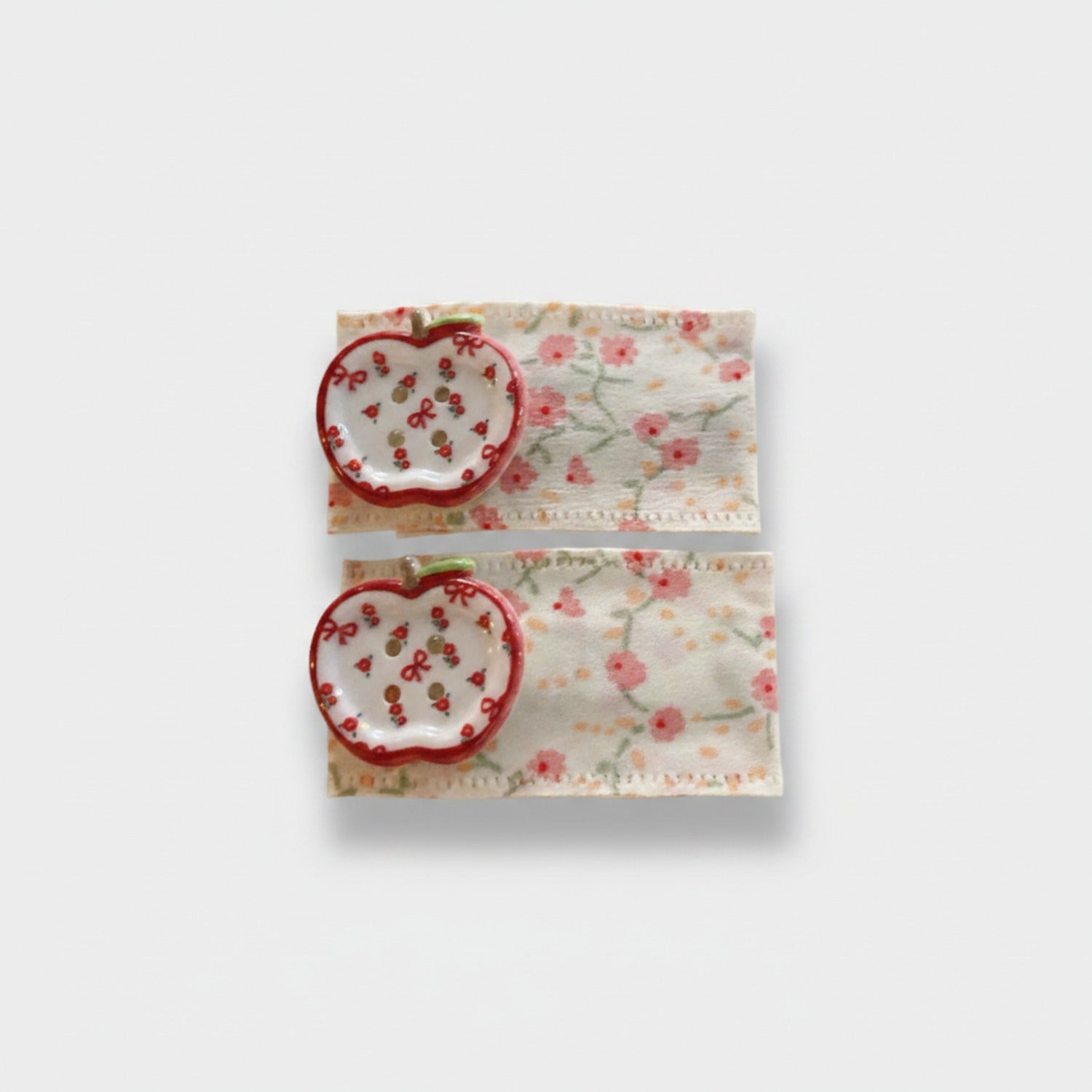 Apple & Floral Hair Clip Duo Red Apple & Floral