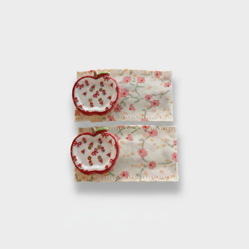 Apple & Floral Hair Clip Duo Red Apple & Floral