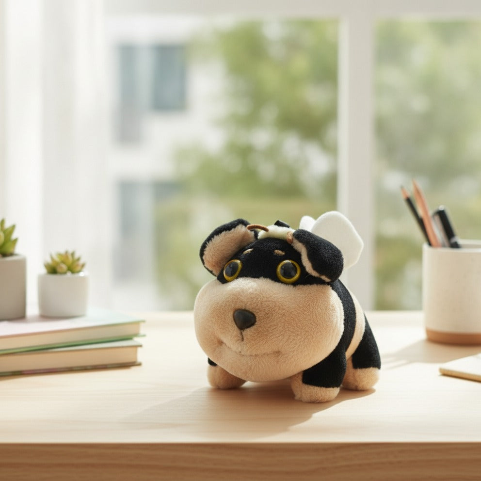 Fuzzy Bee Dog Keychain - Cream & Black