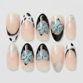 Botanical Press-On Nail Set - Teal Floral Mix