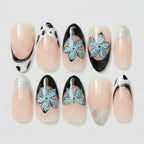 Botanical Press-On Nail Set - Teal Floral Mix