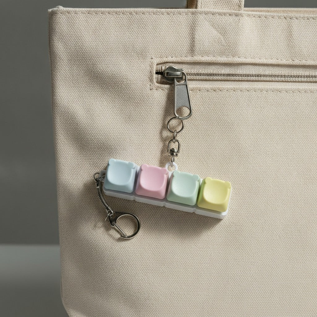 Mini Keyboard Keycap Keychain - Blue, Pink, Yellow & Cyan