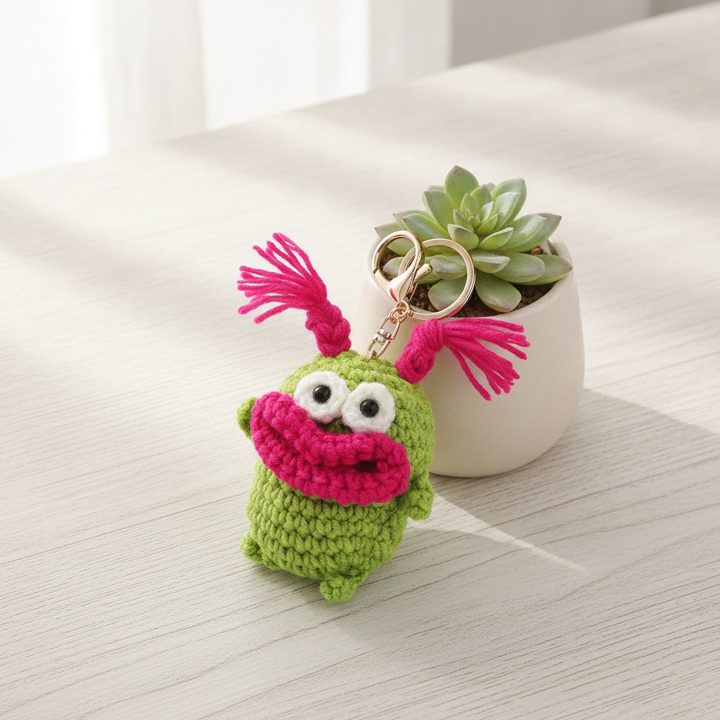 Fuzzy Monster Keychain Set - Green
