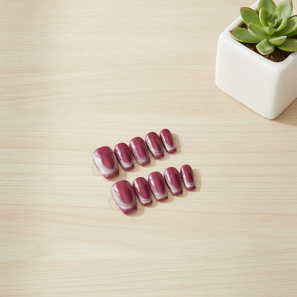 Glitter Gradient Press-On Nail Set - Burgundy Glitter