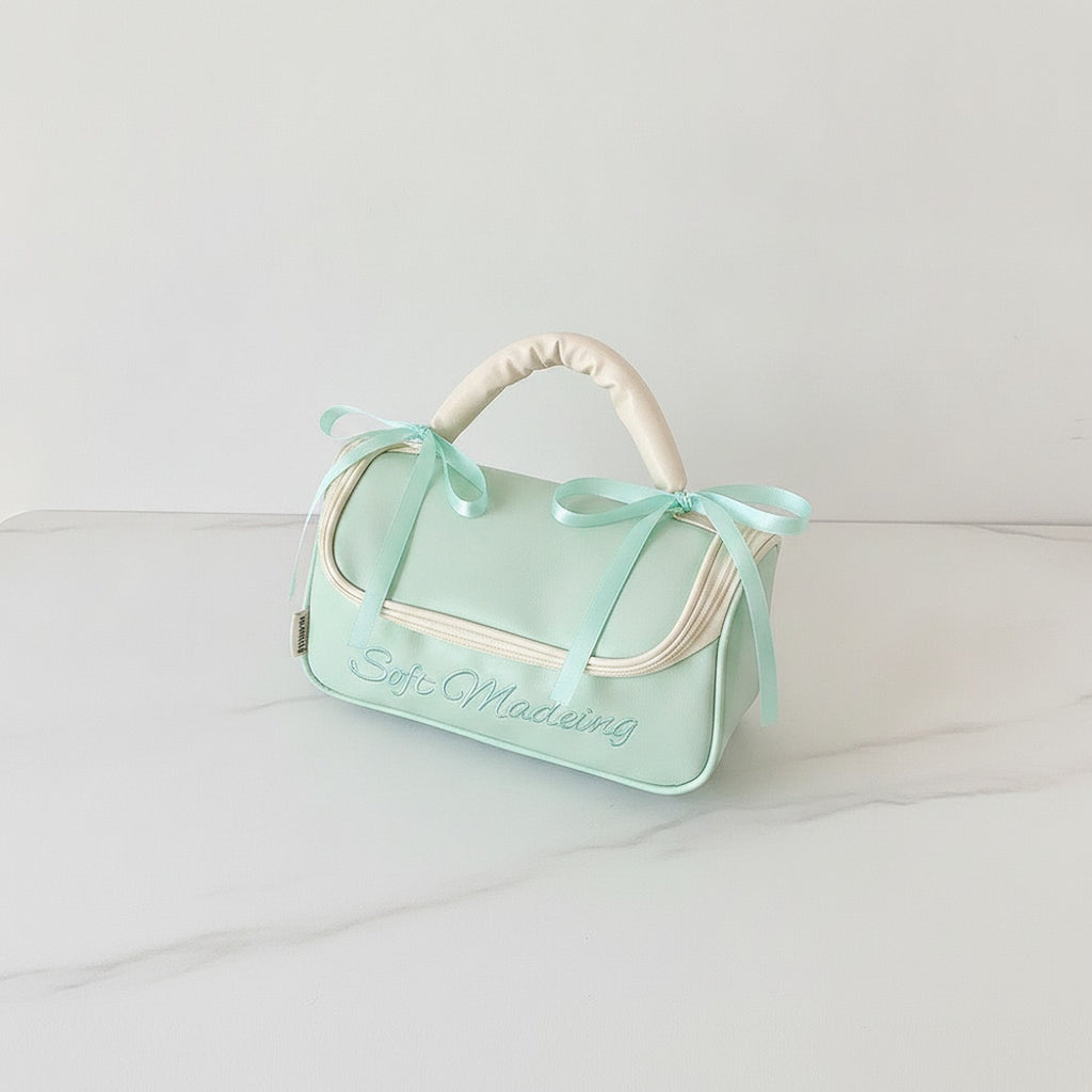 Soft Madeing Bow Handle Cosmetic Bag - Mint Green