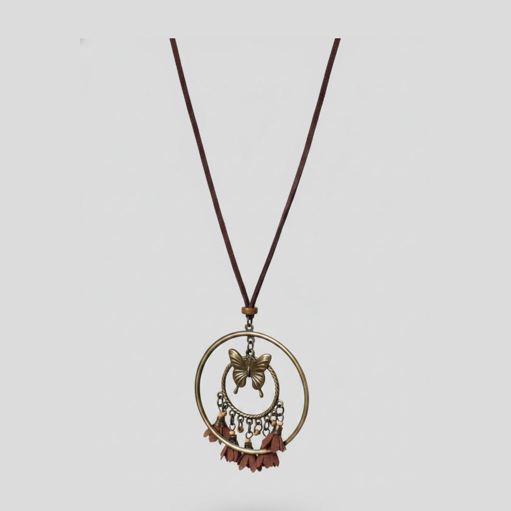 Beaded Pearl Charm Pendant Necklace - Butterfly Tassel – jewelry (view 1)