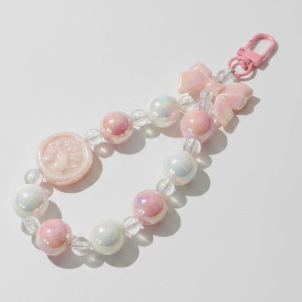Pearly Bow Beaded Keychain - Pink