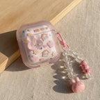3D Flower AirPods Case with Beaded Charm - Pink Bunny House (for AirPods Pro 3)