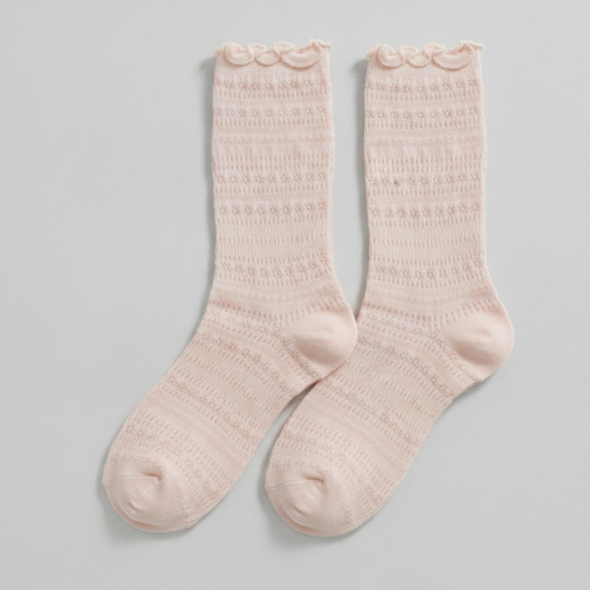 Pink Scalloped Ribbed Crew Socks – apparel accessories (view 1)