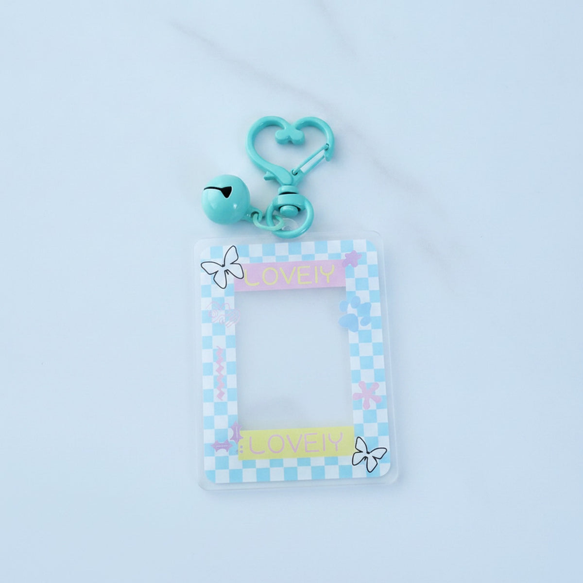 Checkered Photo Charm Keychain - Blue Checkerboard