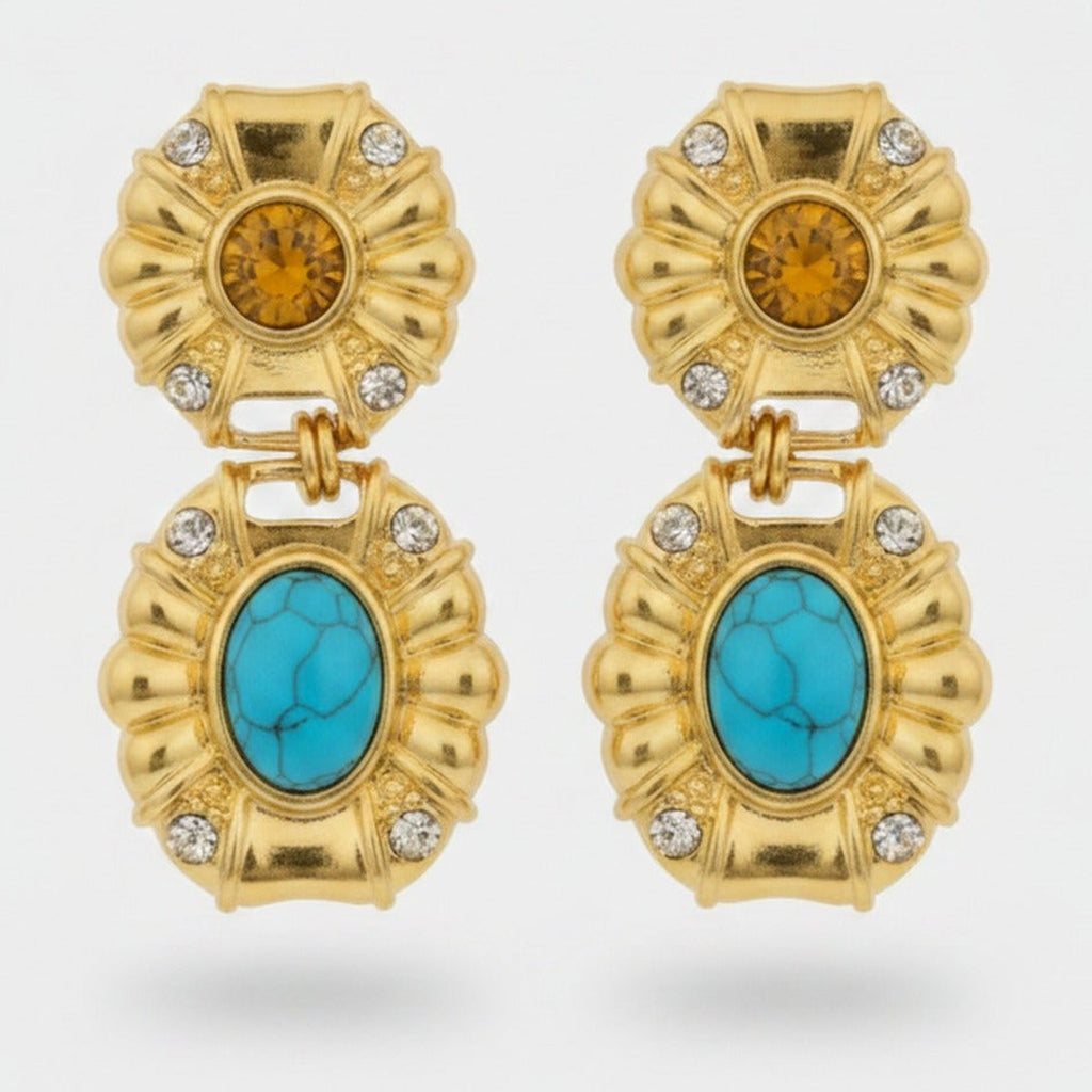 Gemstone Statement Drop Earrings Gold