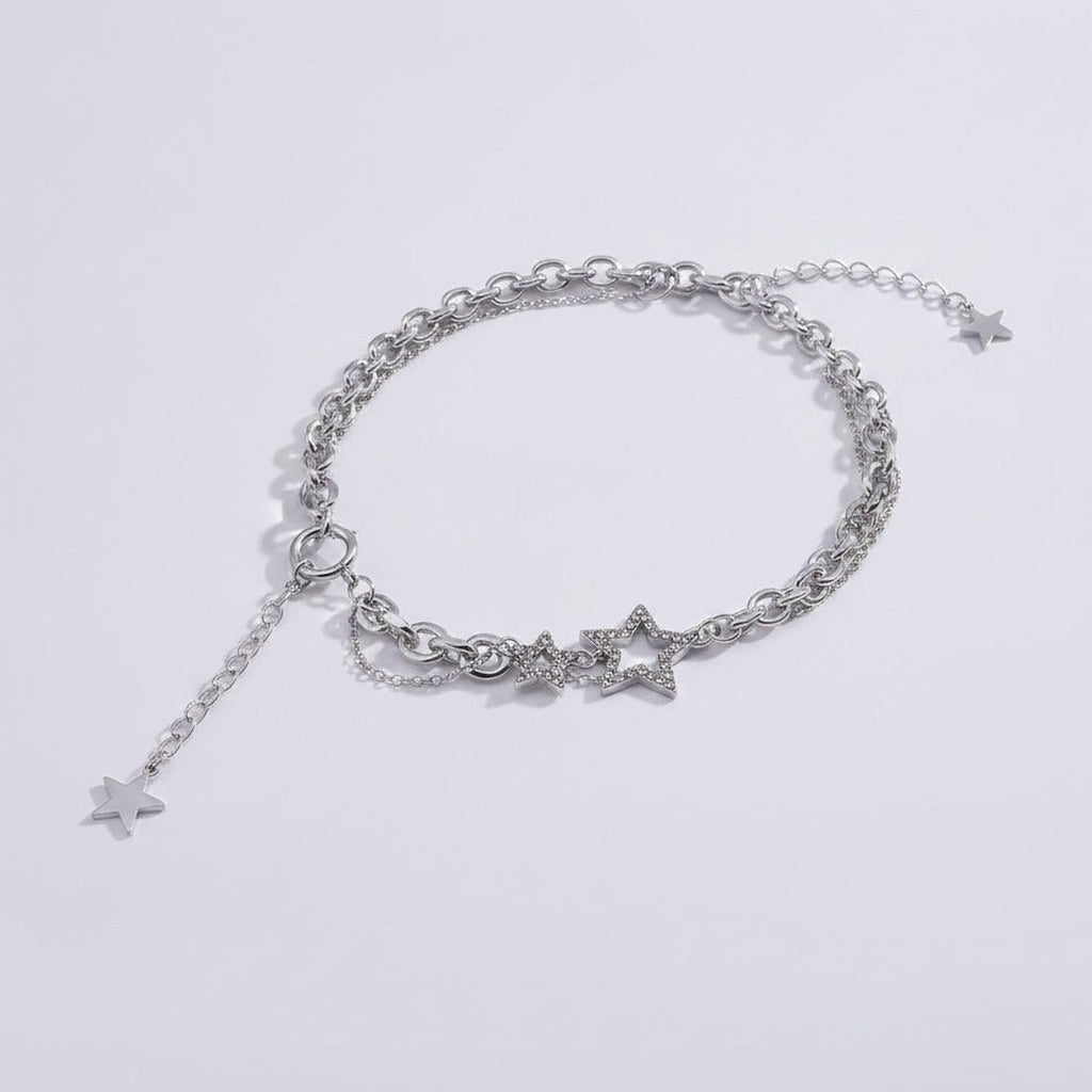 Star Layered Chain Necklace - Silver