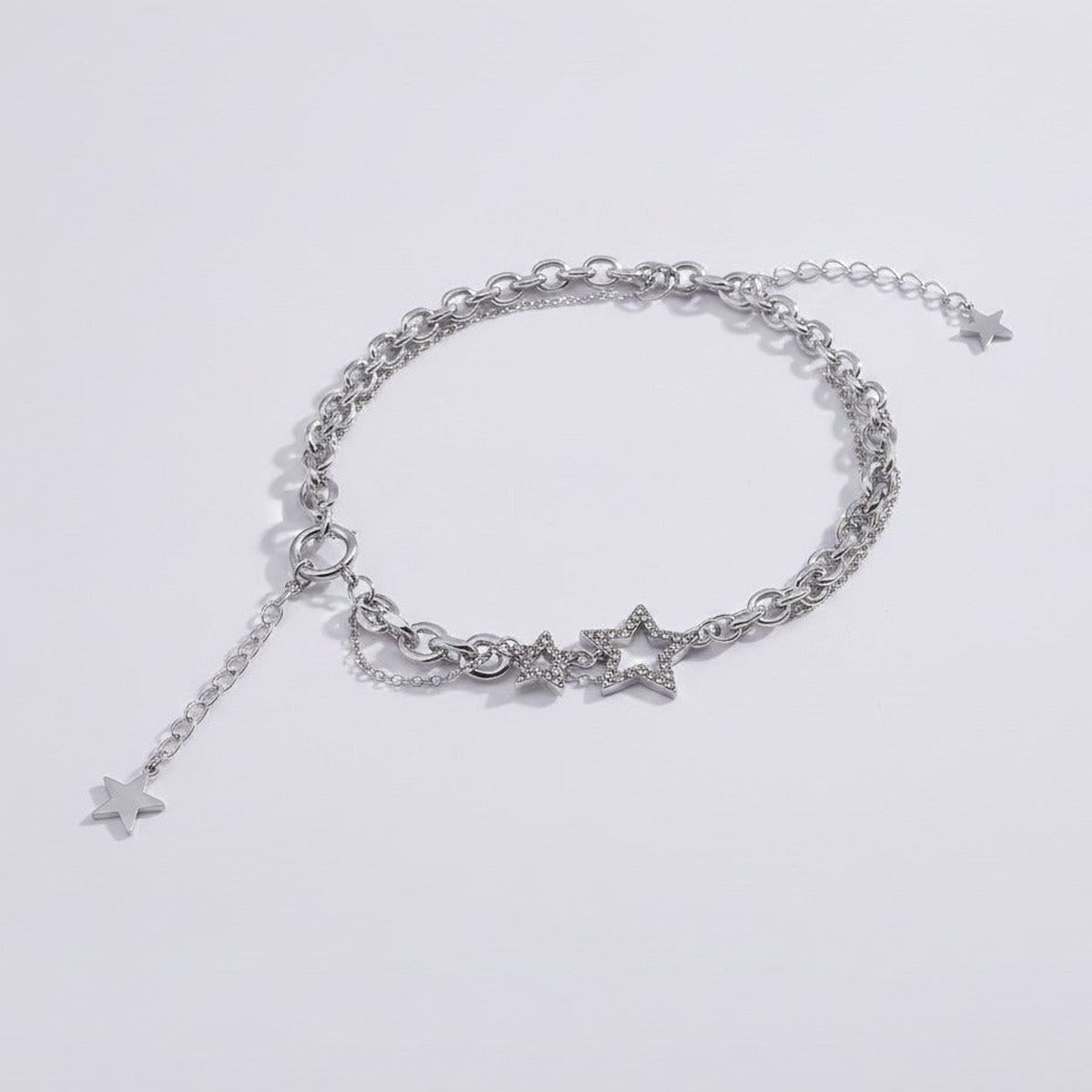 Star Layered Chain Necklace - Silver