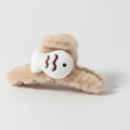 Beige Fluffy Sleeping Face Hair Claw – hair accessories (view 1)