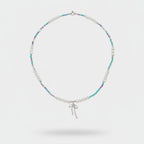 Beaded Pearl Charm Pendant Necklace - Pearl & Aqua Mix – jewelry (view 1)