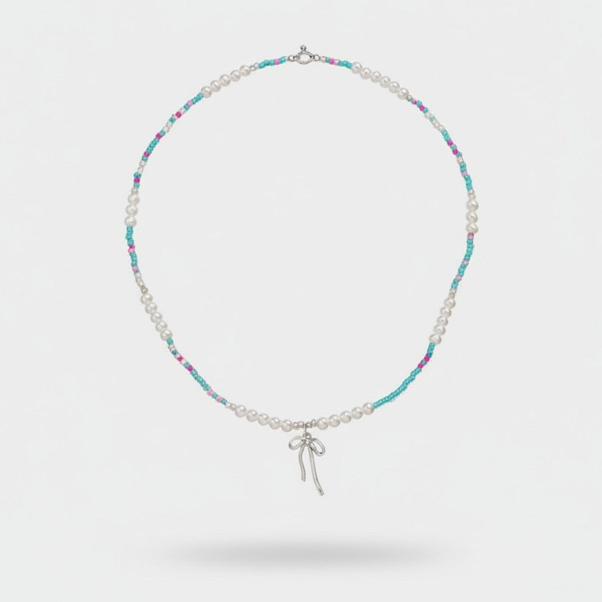 Beaded Pearl Charm Pendant Necklace - Pearl & Aqua Mix – jewelry (view 1)