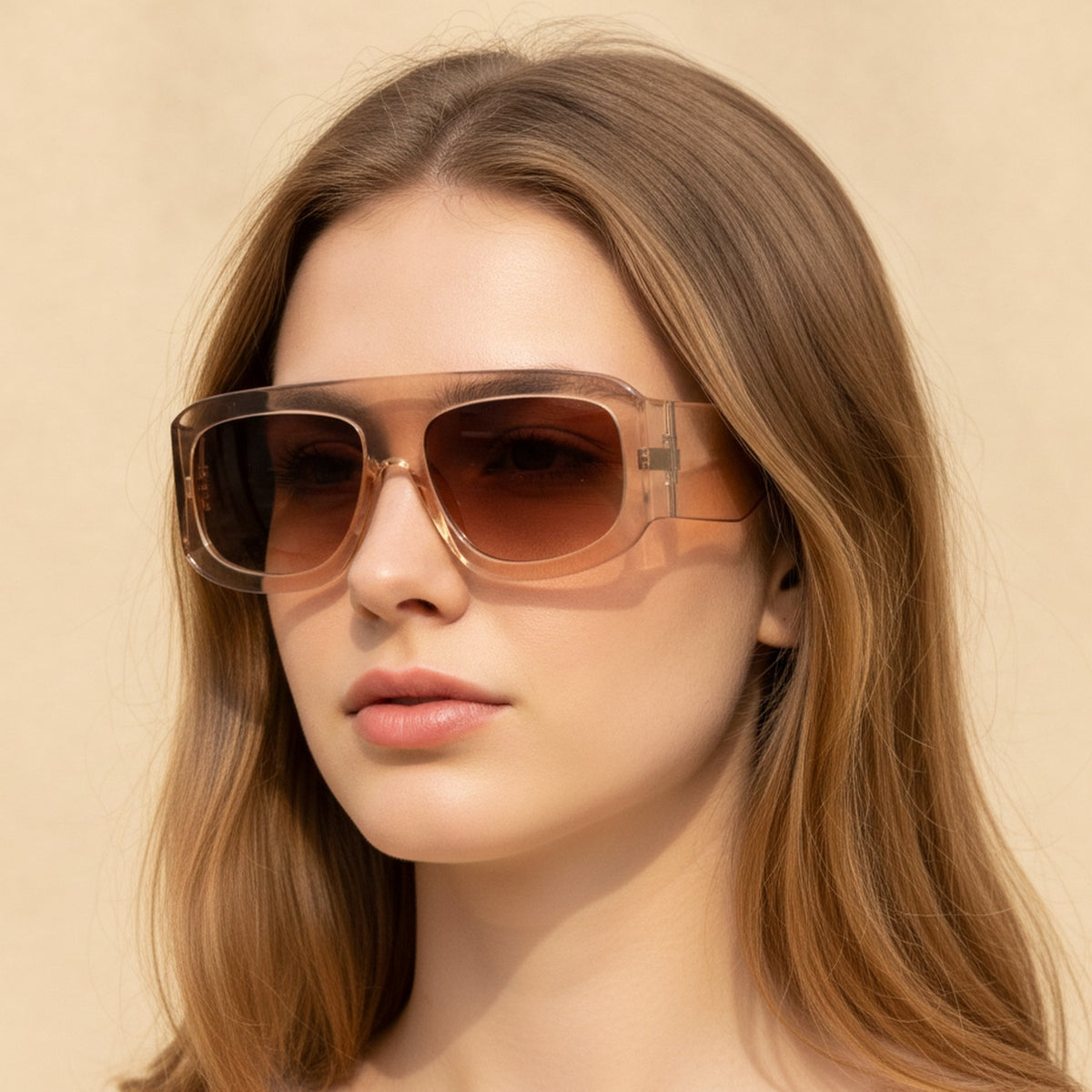 Oversized Gradient Shield Sunglasses - Light Coffee
