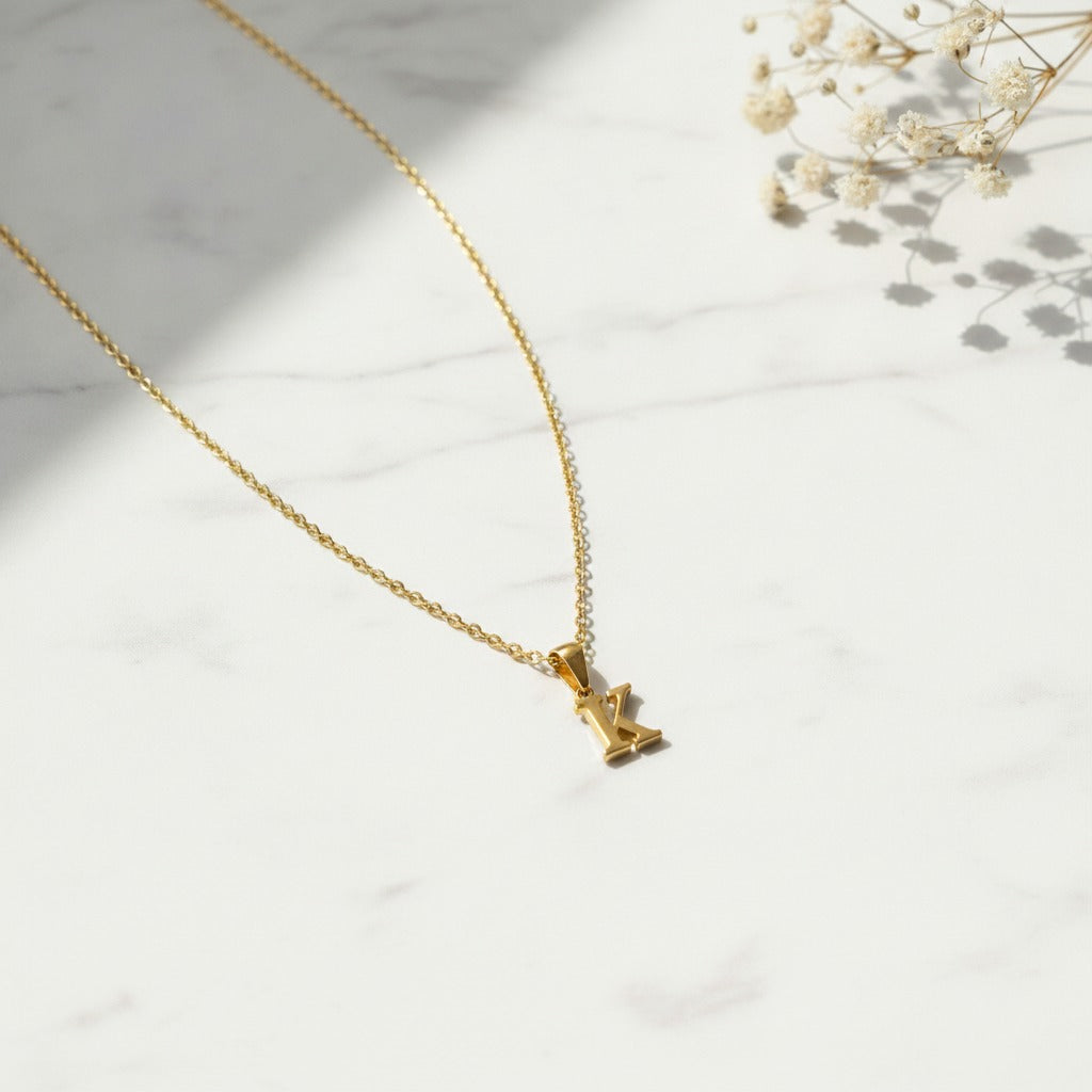 Initial Letter Pendant Necklace - Gold