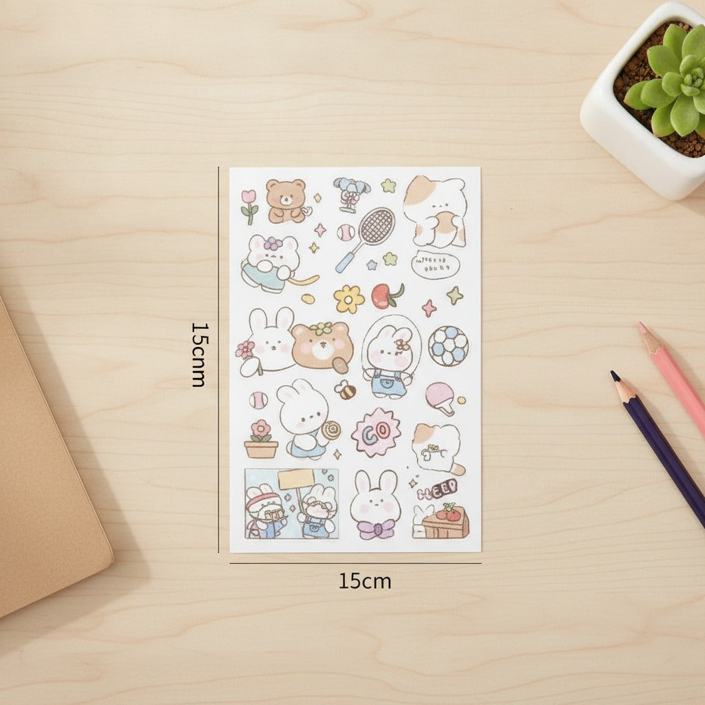 Kawaii Bunny Sticker Sheet Set - Garden Friends