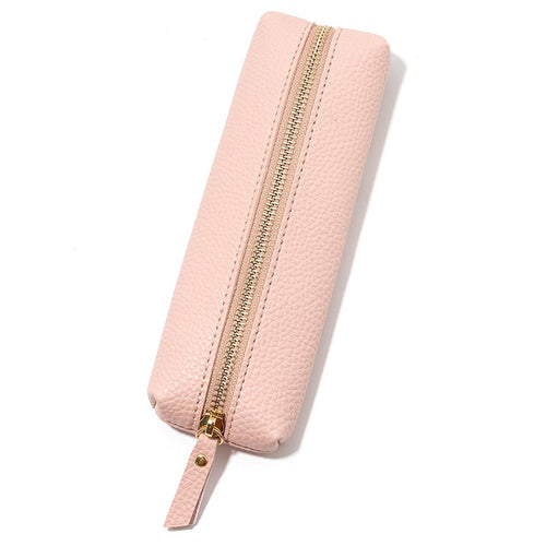A delicate and elegant lychee-patterned leather pencil case - Pink
