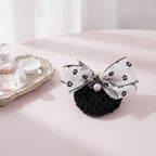 Floral Mesh Bow Hair Claw - White Floral