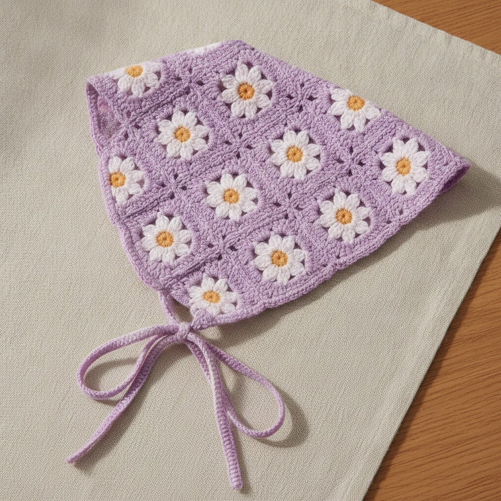 Embroidered Floral Mini Bonnet Headwrap - Type R