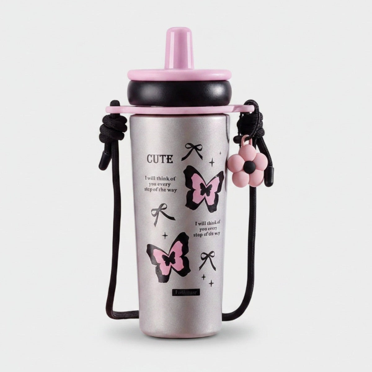 Cute Butterfly Charm Insulated Tumbler With Beaded Strap – novelty & toys (view 1)