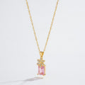 Daisy Gem Pendant Necklace - Gold & Pink