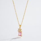 Daisy Gem Pendant Necklace - Gold & Pink