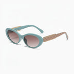 Turquoise Oval Sunglasses with Gold Patterned Arms – eyewear (view 1)