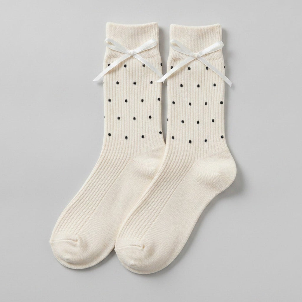 White Polka Dot Bow Crew Socks – apparel accessories (view 1)