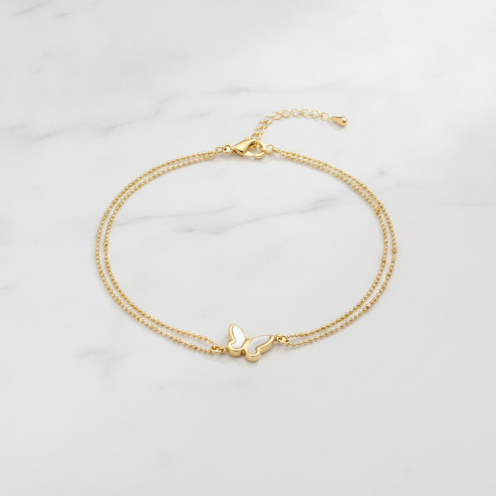 Double Chain Butterfly Bracelet - Gold Anklet 19+5cm #S103