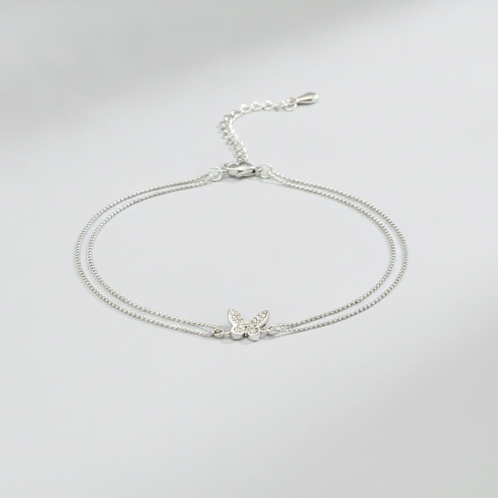 Double Chain Butterfly Bracelet - Steel Anklet 19+5cm S103