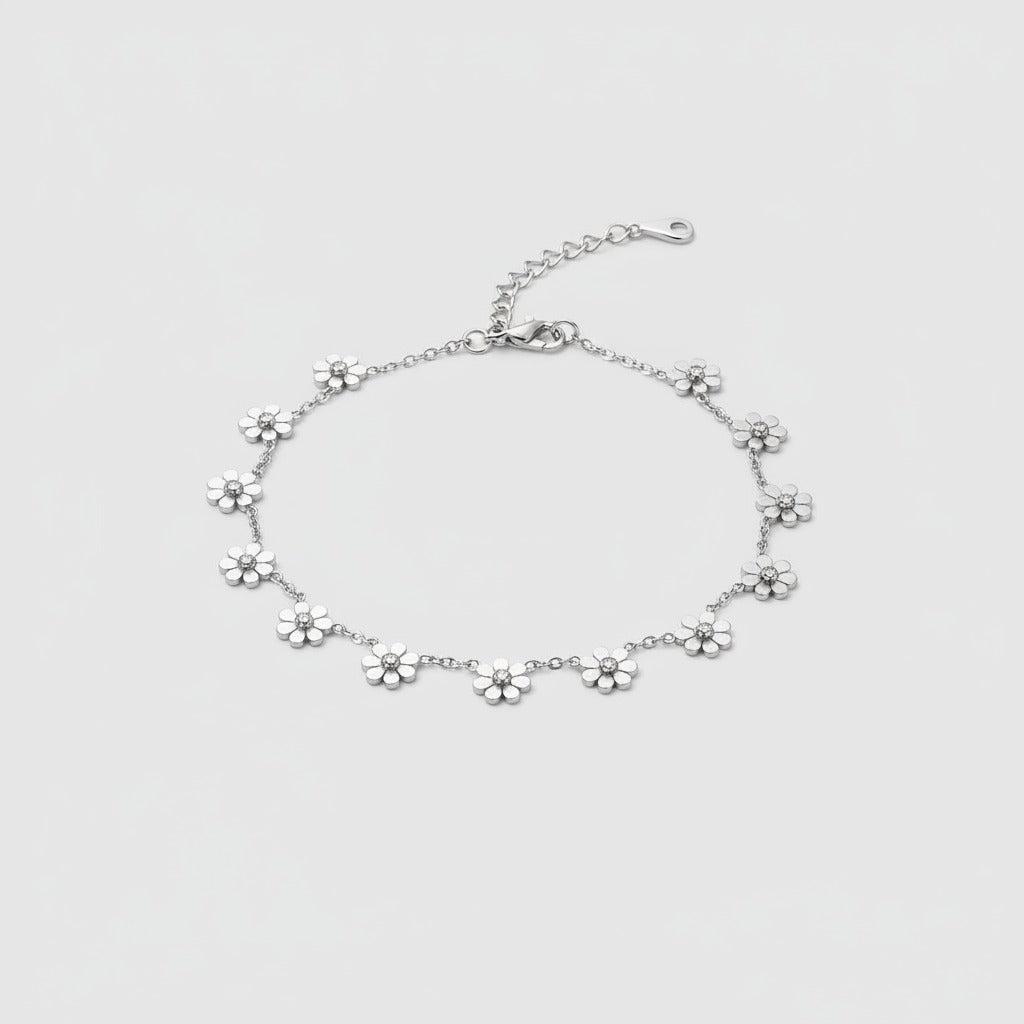 Silver Flower Charm Bracelet With Rose Gold Accents