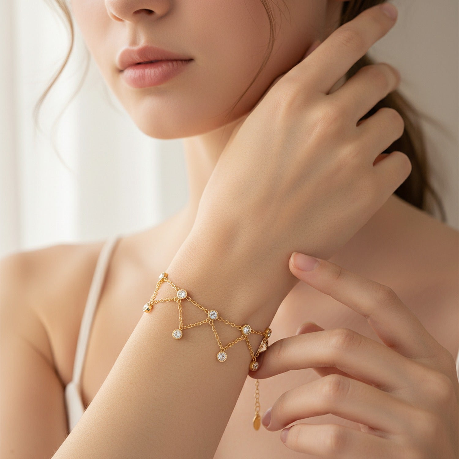 Gold Crystal Charm Dangle Anklet
