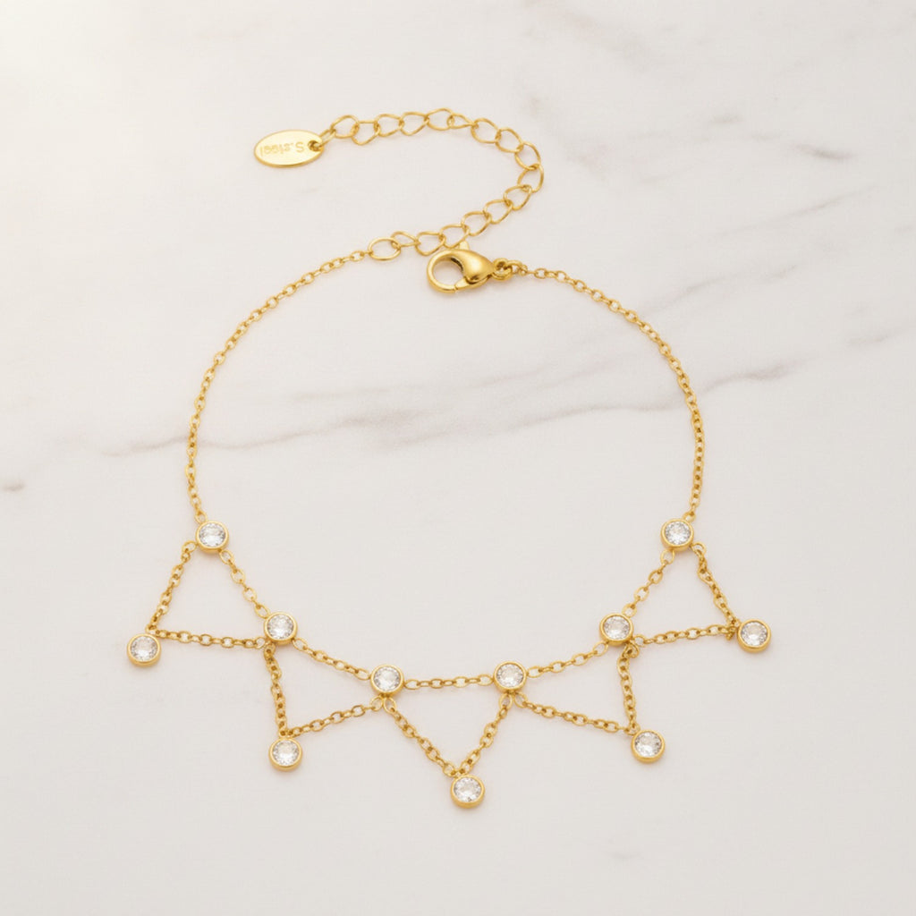Crystal Charm Dangle Anklet - S038 Gold Zircon Anklet 19+5cm