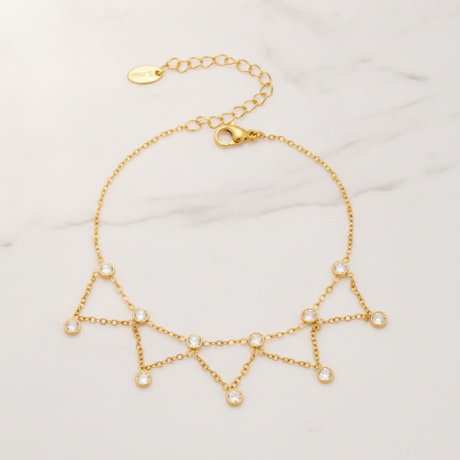 Crystal Charm Dangle Anklet - S038 Gold Zircon Anklet 19+5cm