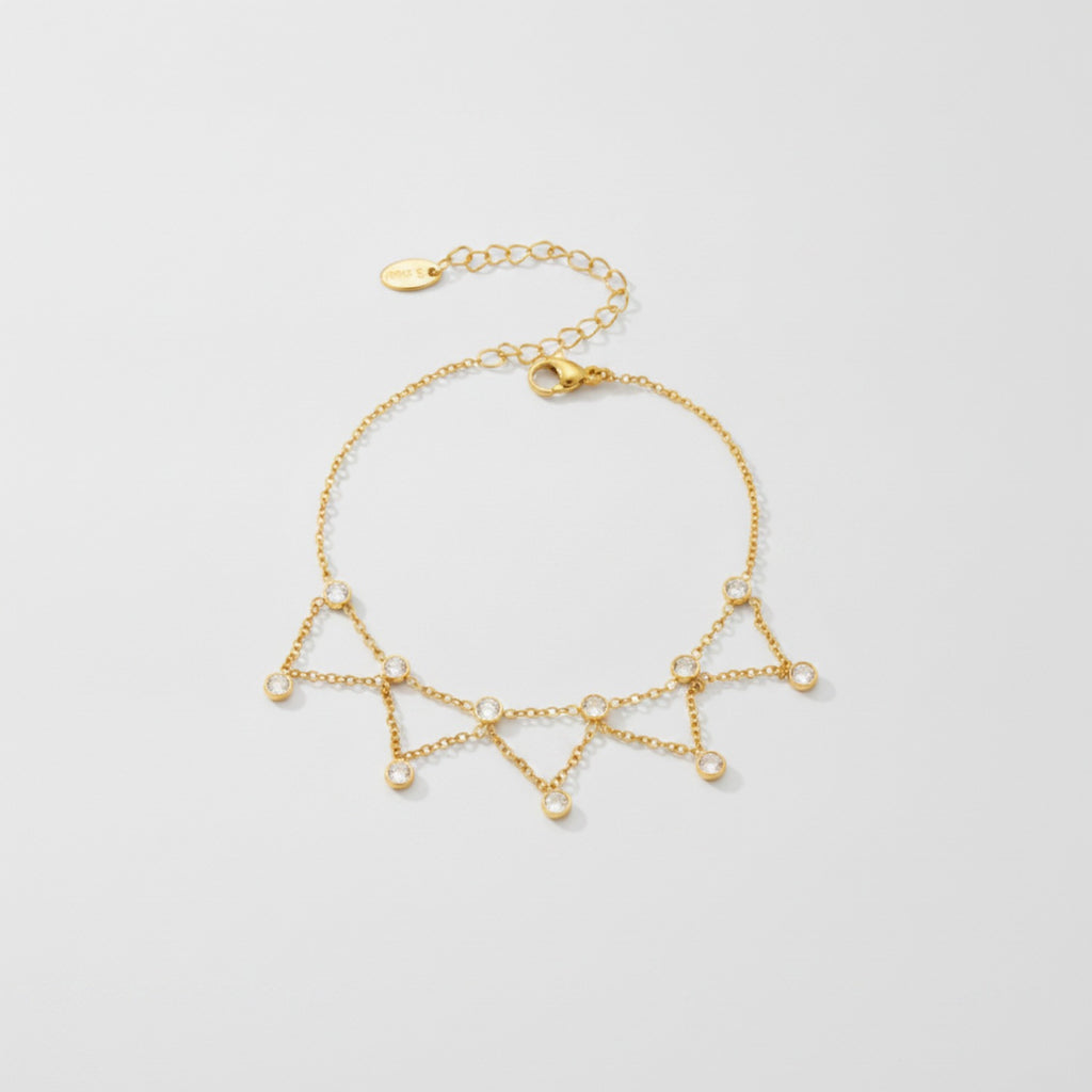 Crystal Charm Dangle Anklet - S038 Gold Zircon Anklet 19+5cm