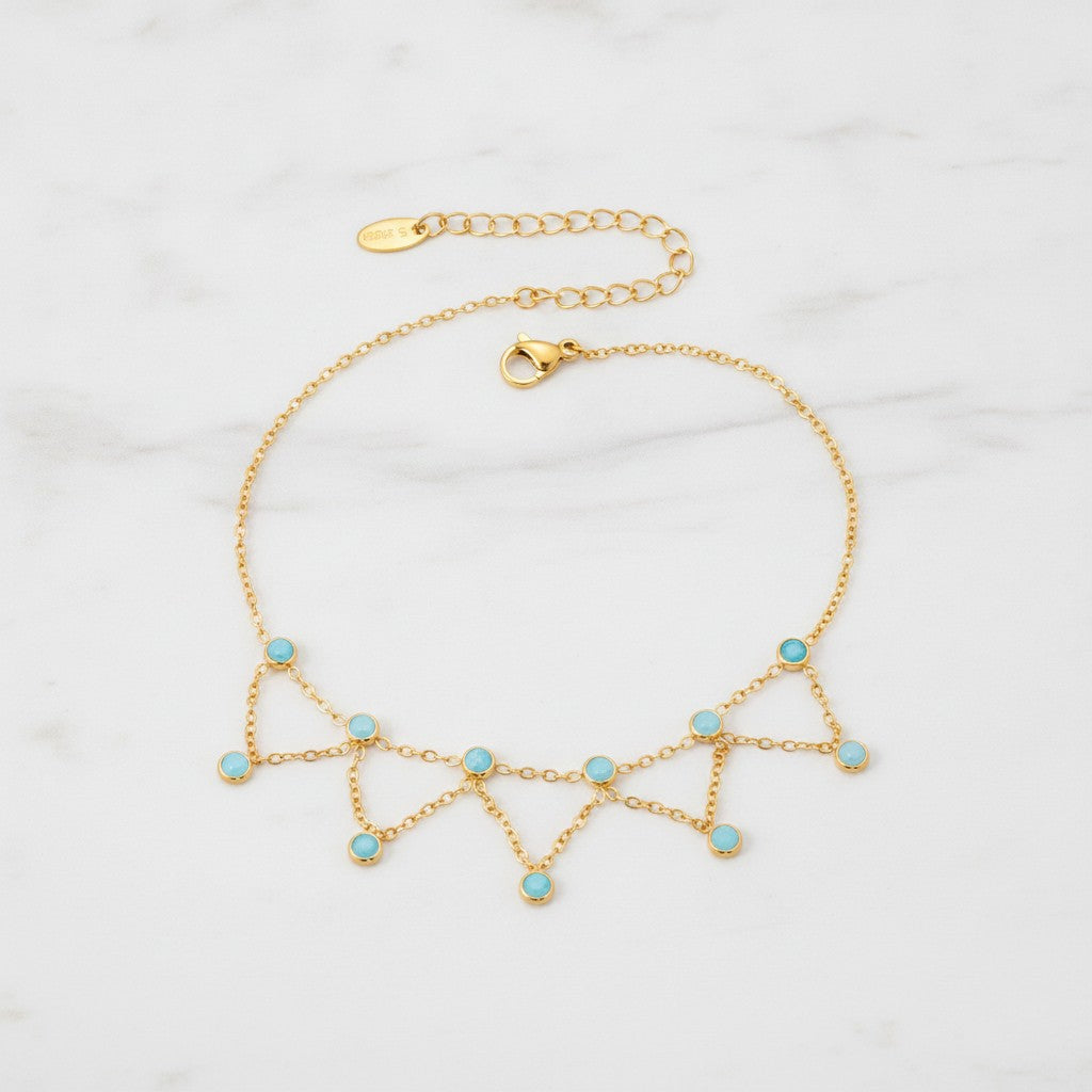 Crystal Charm Dangle Anklet - S038 Gold Blue Turquoise Anklet 19+5cm – jewelry (view 2)