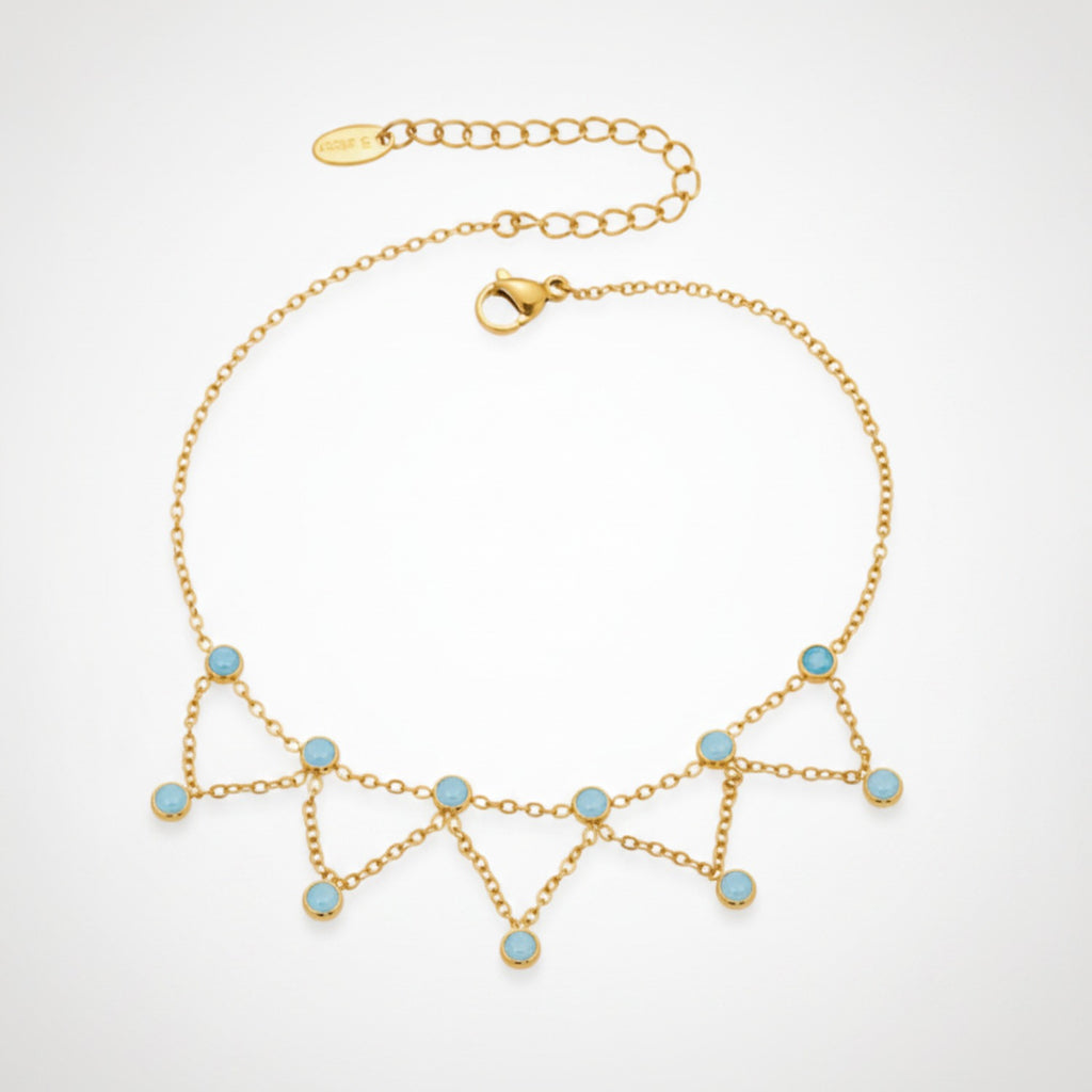 Crystal Charm Dangle Anklet - S038 Gold Blue Turquoise Anklet 19+5cm – jewelry (view 1)