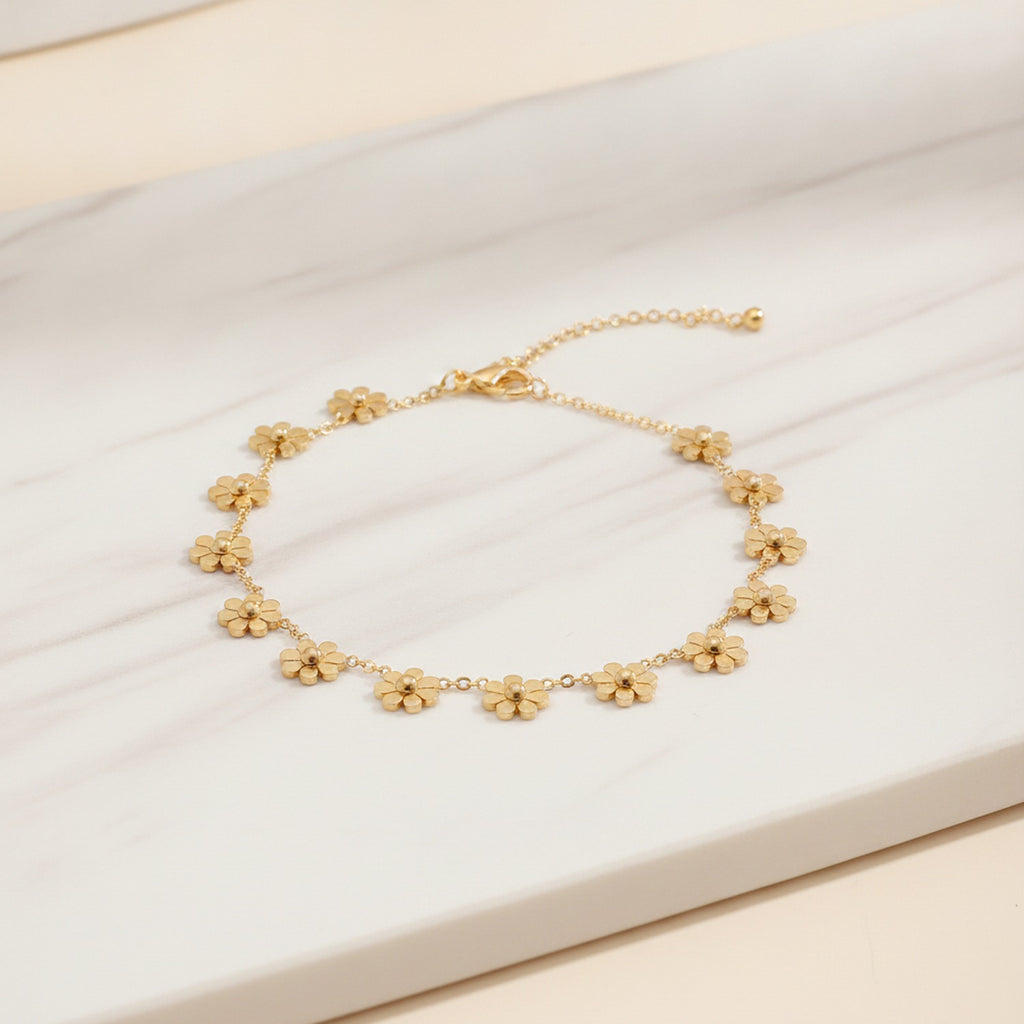 Gold Flower Charm Chain Bracelet – jewelry (view 2)