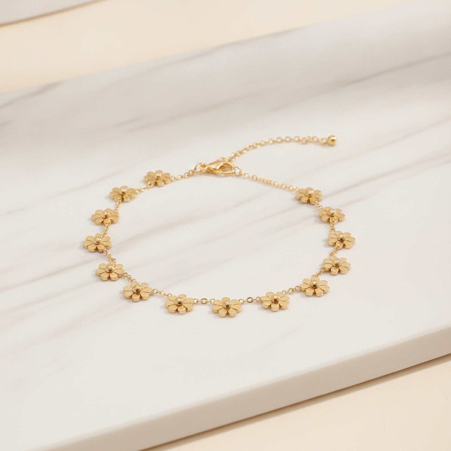 Gold Flower Charm Chain Bracelet