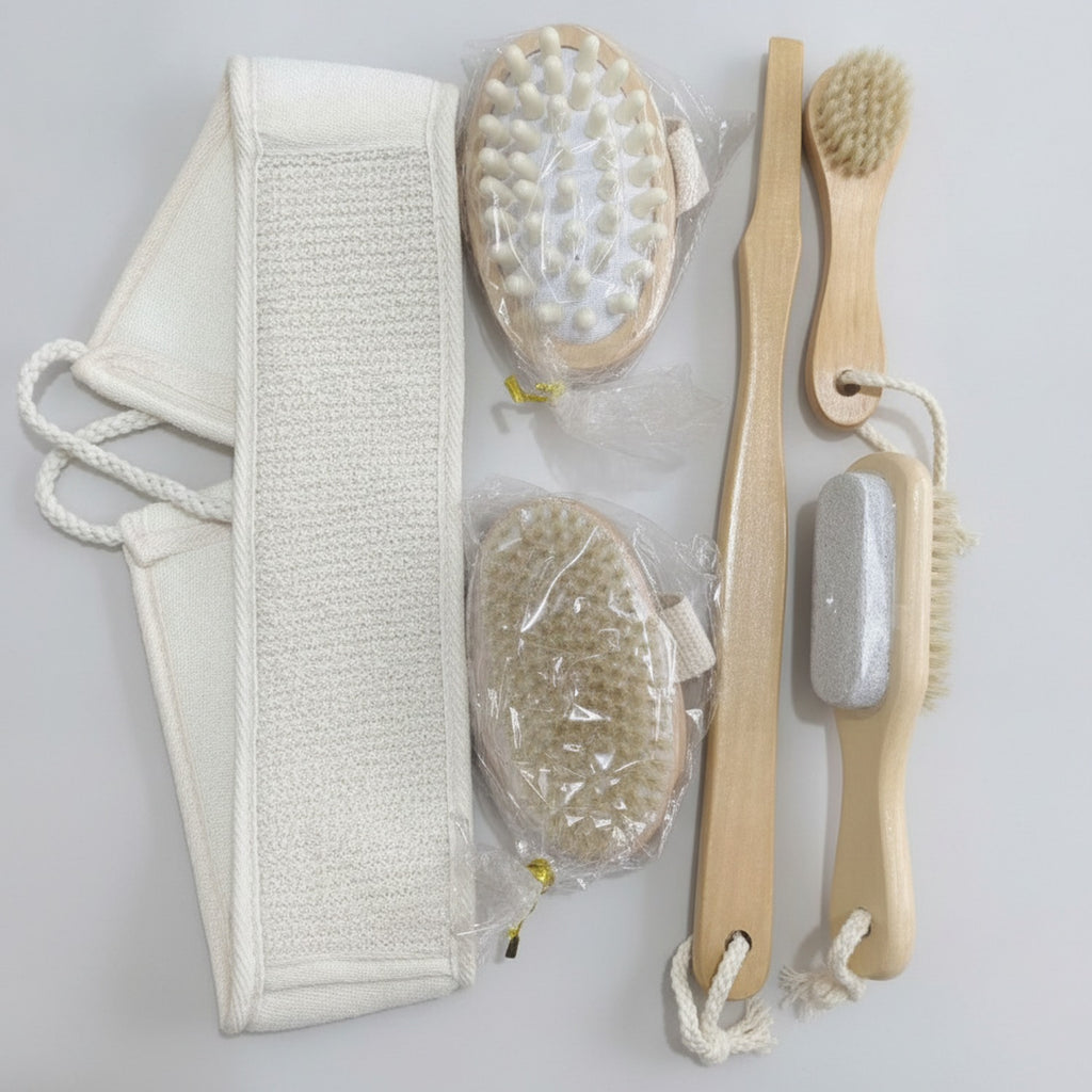 Natural Bamboo Bath Brush Set With Exfoliating Loofah – Korean beauty tool (view 1)