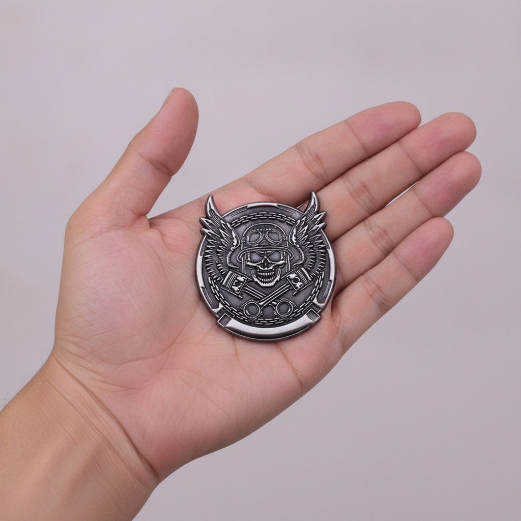 Motorcycle Skull Wings Piston Metal Emblem – jewelry (view 3)