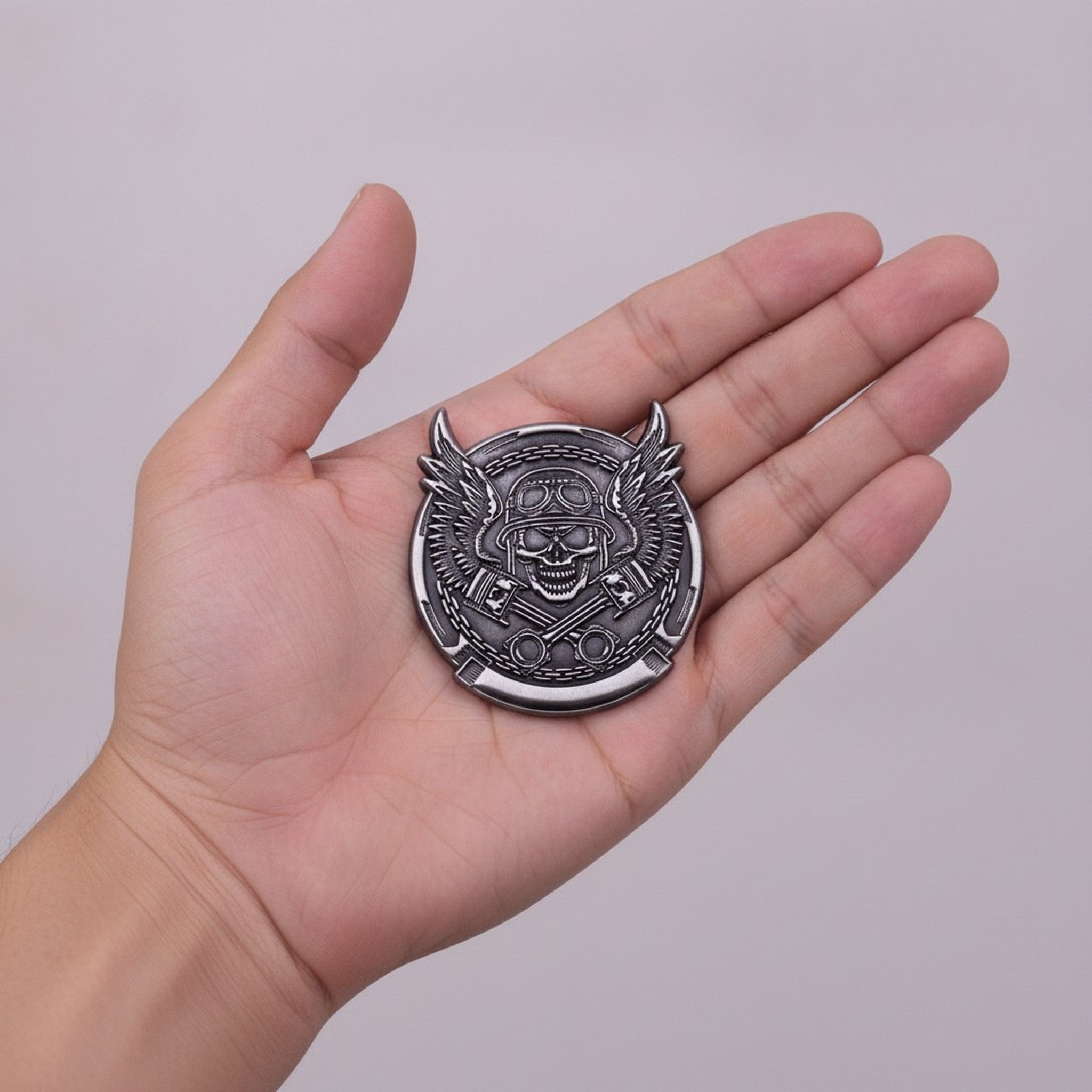 Motorcycle Skull Wings Piston Metal Emblem – jewelry (view 3)