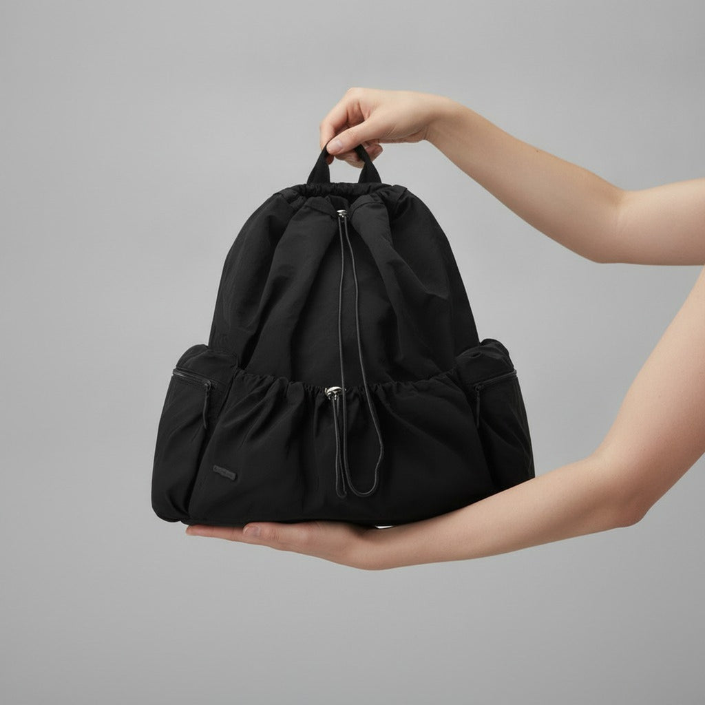 Chic Crinkled Drawstring Backpack – bags & wallets (view 3)
