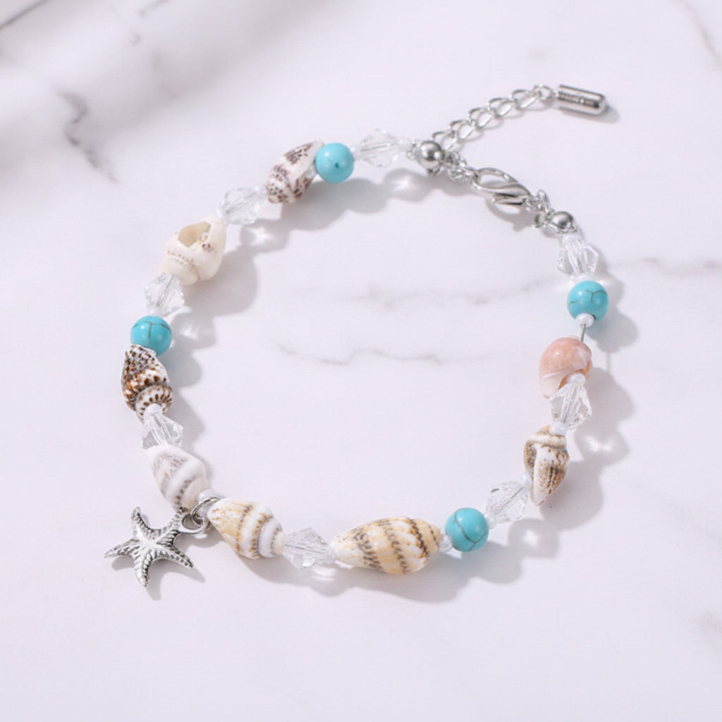 Seashell Turquoise Beaded Bracelet With Starfish Charm – jewelry (view 2)