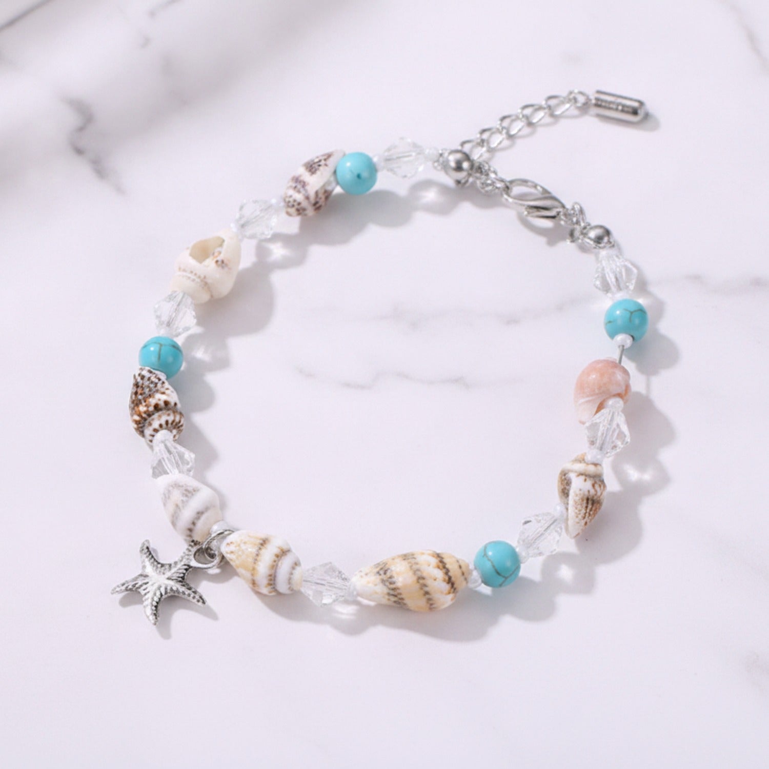 Seashell Turquoise Beaded Bracelet With Starfish Charm